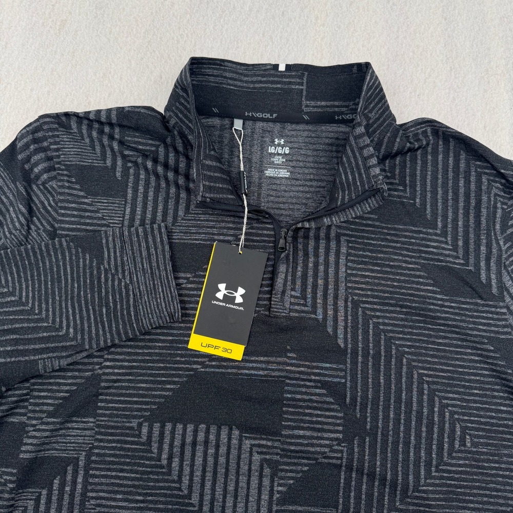 NWT Under Armour Golf Mens L 1/4 Zip Pullover Black Geometric Athleisure UPF30